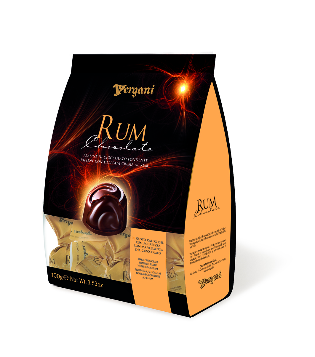 Praline di cioccolato fondente ripiene con crema al rum gr 100 pz x ct 20 VERGANI